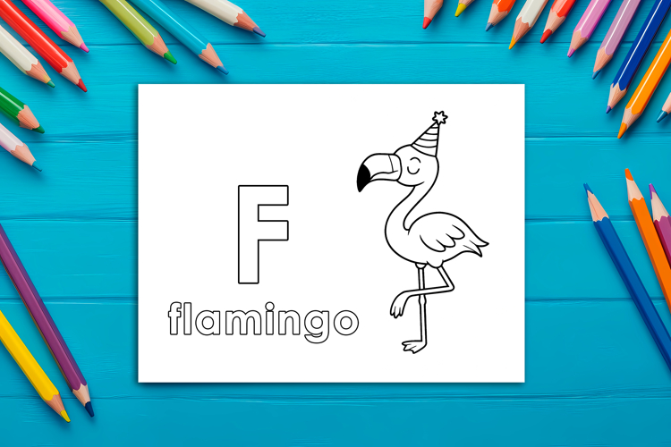 Letter F Coloring Page, Flamingo Printable Design for Kids