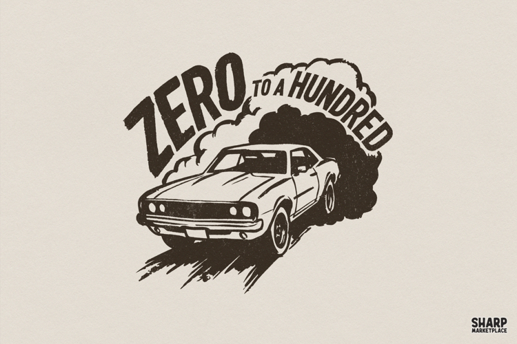 Zero To A Hundred PNG, Muscle Car T-Shirt Design, Retro