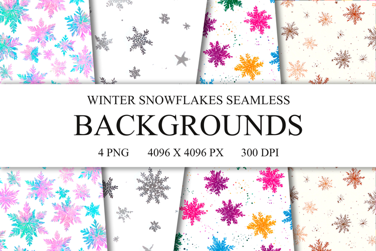 4 Winter Snowflakes Seamless Patterns, Xmas Digital Paper