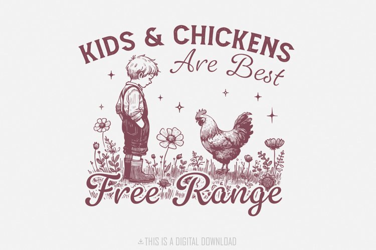 Free Range Farm Kid Design, Homestead PNG, Vintage Farm example image 1