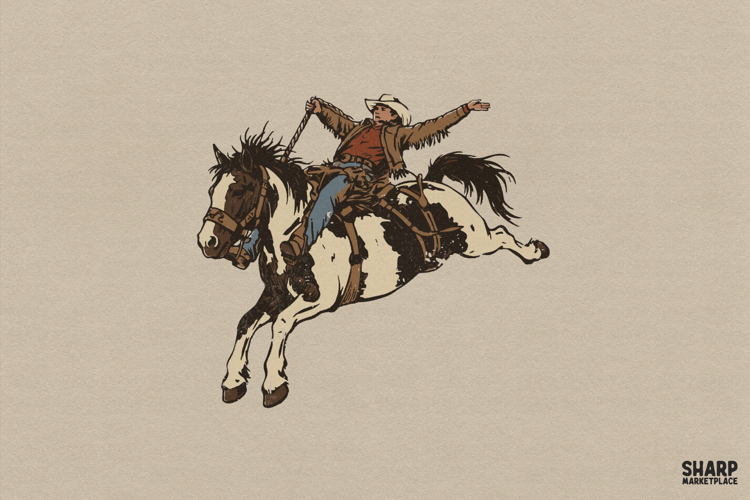 Bronco Rider Rodeo Scene, Western PNG Horse Art, Cowboy PNG
