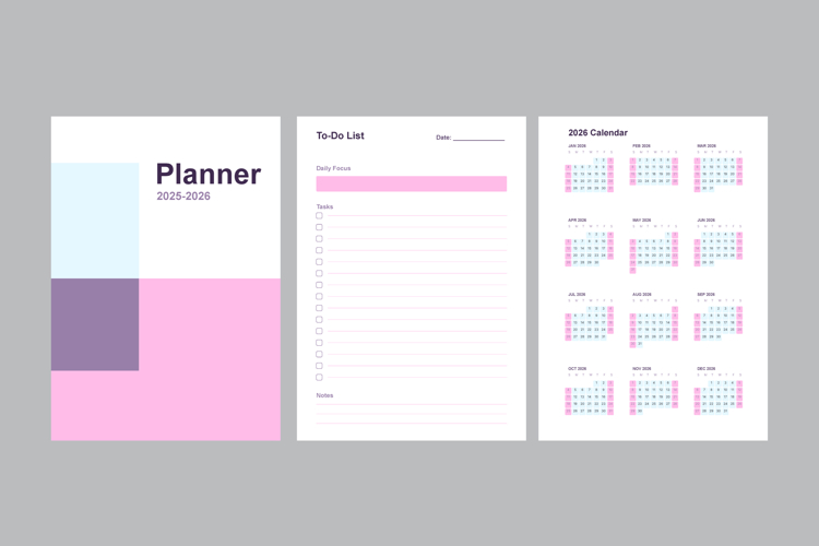 2025 - 2026 Planner Template with Calendar - Printable