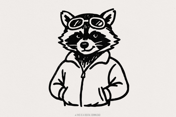 Cool Raccoon with Goggles PNG, Digital Download Animal Art,