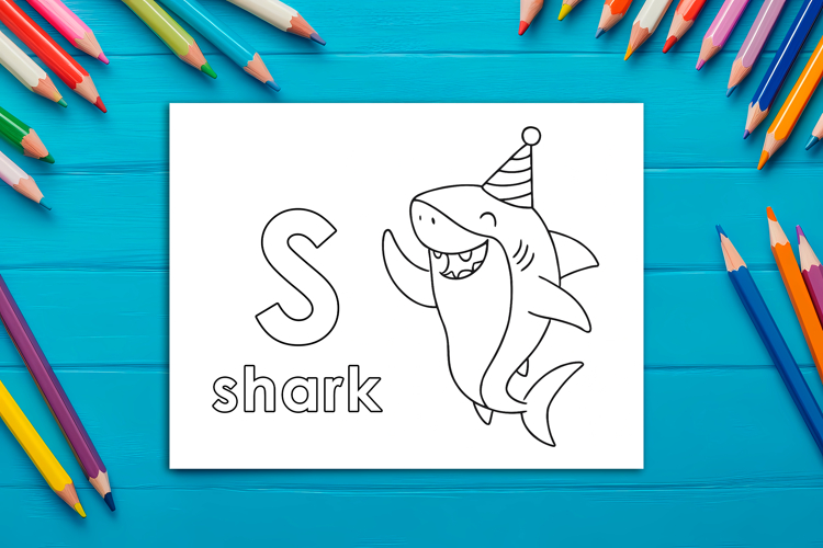 Letter S Coloring Page, Shark Printable Design for Kids