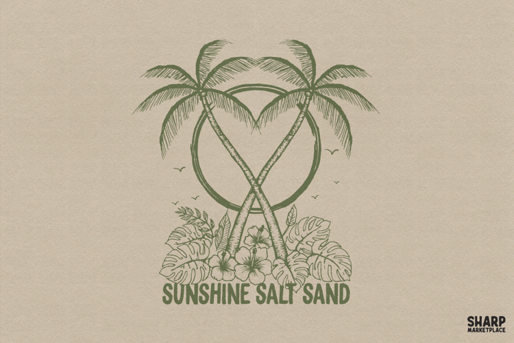 SUNSHINE SALT SAND Tropical Palm Tree Graphic, Retro Island