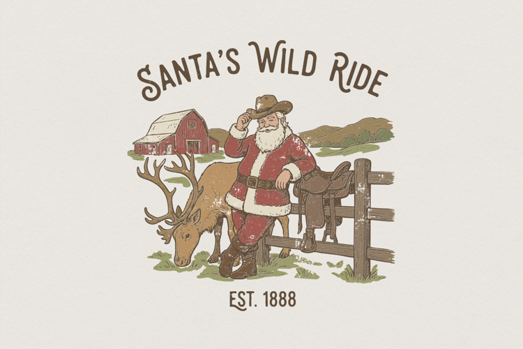 Santas Wild Ride PNG, Vintage Cowboy Christmas T-Shirt,
