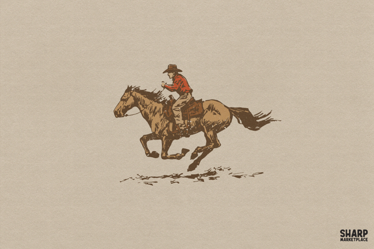 Galloping Cowboy On Horse Vintage Western PNG, Trendy