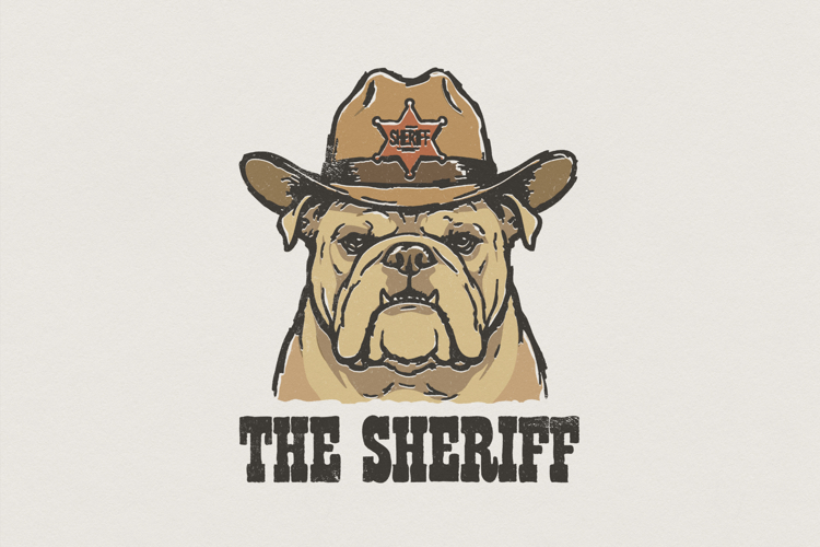 The Sheriff Bulldog PNG, Funny Western Dog Print, Vintage