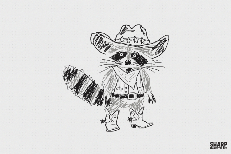 Vintage Cowboy Raccoon In Western PNG Style, Trendy PNG example image 1