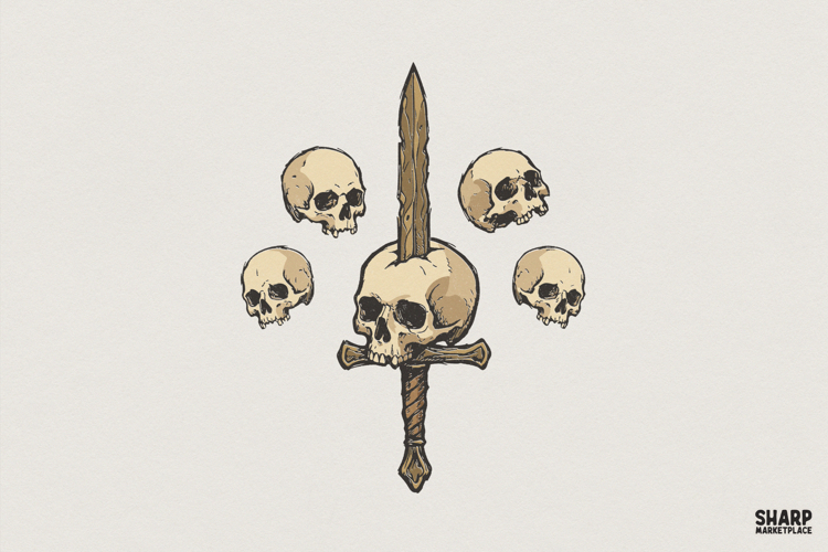 Sword And Skulls PNG, Gothic Skull Art, Edgy Sword Design,