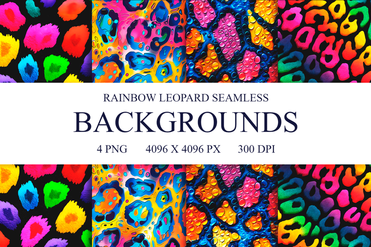 Rainbow Leopard Seamless Patterns, Digital Paper PNG