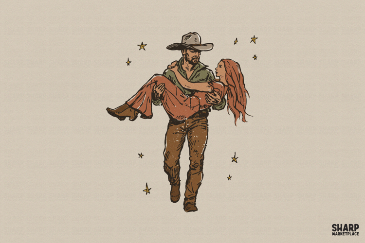 Western Cowboy Couple, Western PNG, Trendy PNG, Shirt PNG,