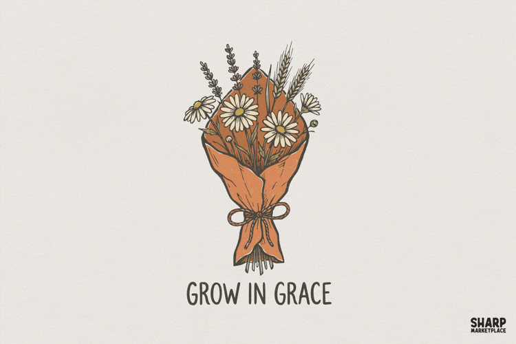 Grow In Grace PNG, Wildflower Bouquet Digital Download,