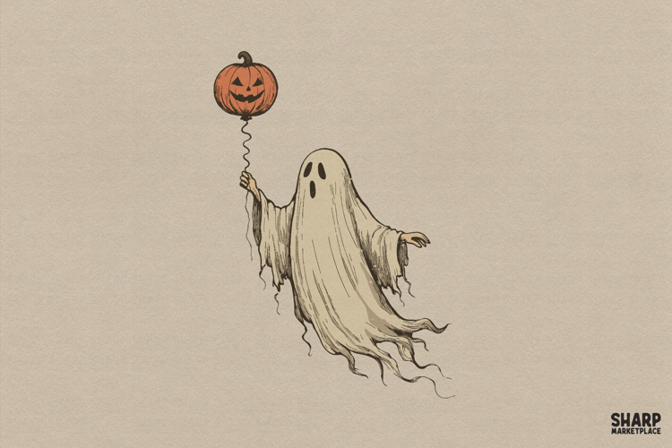 Floating Halloween Ghost Holding A Jack O Lantern Pumpkin