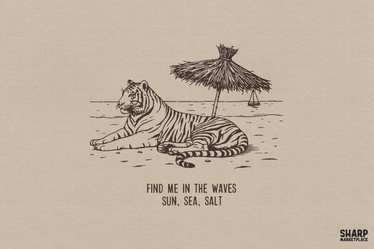 Find Me In The Waves Sun, Sea, Salt Vintage Summer Tiger On