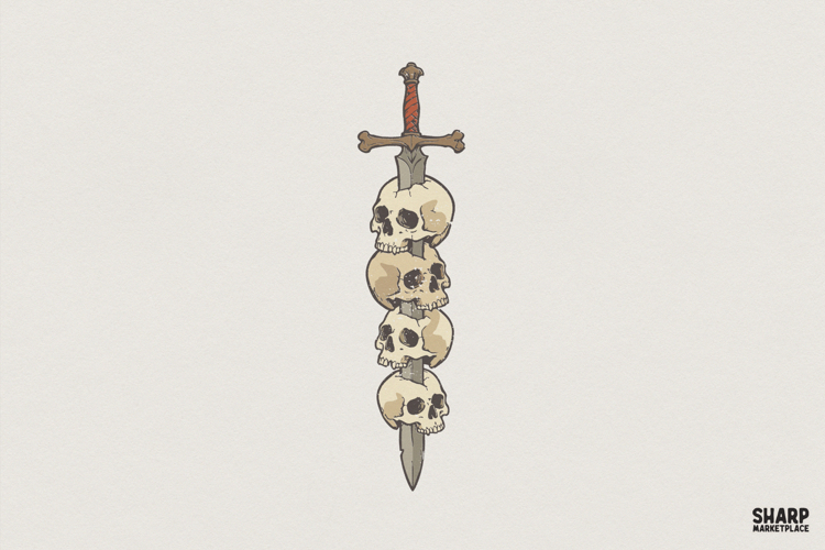 Skull Sword PNG, Gothic Skull Art PNG, Dark Metal Tattoo