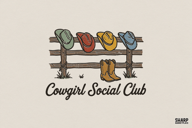 Cowgirl Social Club PNG Design, Western Hat Boots Graphic,