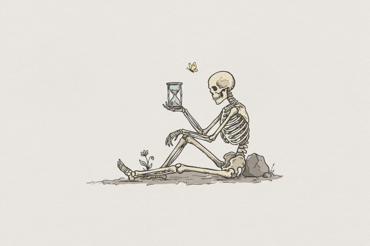 Skeleton With Hourglass PNG, Memento Mori Digital Art,
