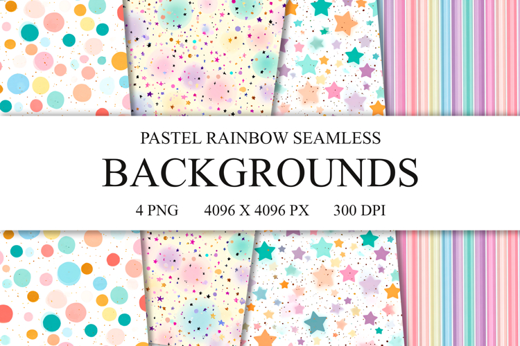 4 Pastel Rainbow Seamless Patterns, Colorful Digital Paper