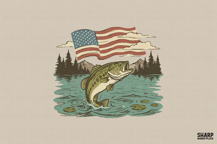 Patriotic Bass Fishing PNG, Summer PNG, Shirt PNG American