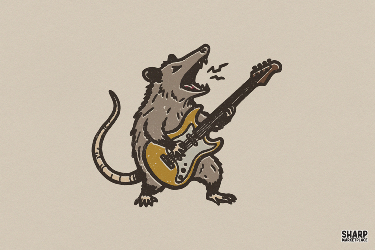 Rocking Opossum Trendy PNG, Shirt PNG, Funny PNG, Guitar