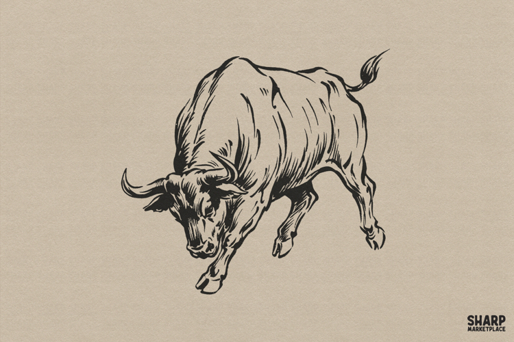 Vintage Charging Bull Line Art, Western Cowboy Sublimation