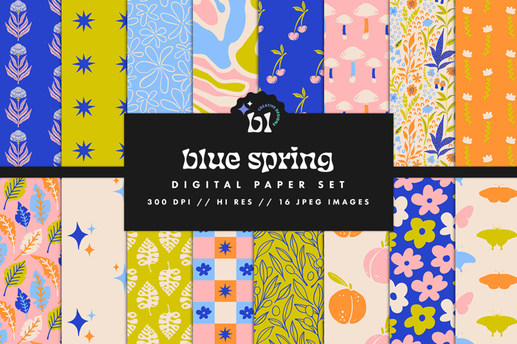 16 Blue Spring Seamless Patterns