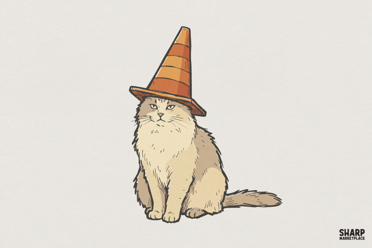 Cat With Traffic Cone Hat PNG, Funny Cat Digital Download,