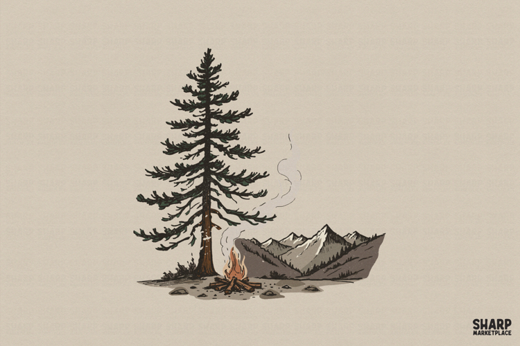 Camping Mountain Scene PNG, Summer PNG, Trendy PNG, Pine