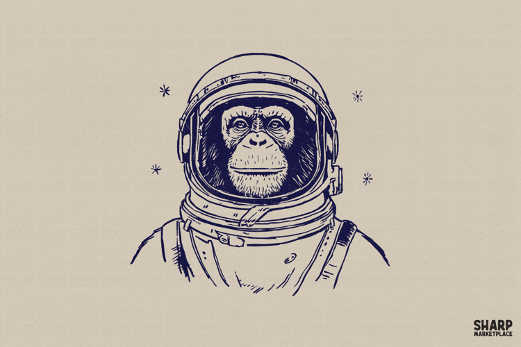 Monkey Astronaut PNG, Trendy PNG, Shirt PNG, Vintage Cosmic
