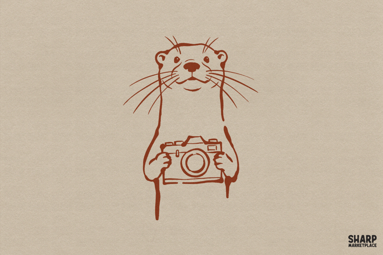 Minimal Otter Holding Camera Line Art With Png Designs,