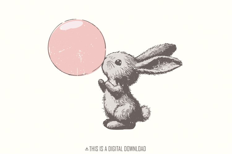 Retro Easter Bunny Blowing Bubble PNG, Funny Easter ,