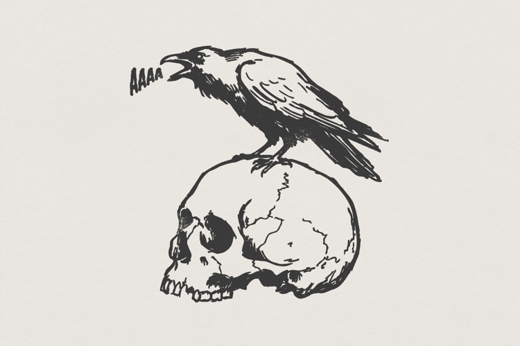 Aaaa Skull PNG, Raven On Skull PNG, Gothic Art Printable,