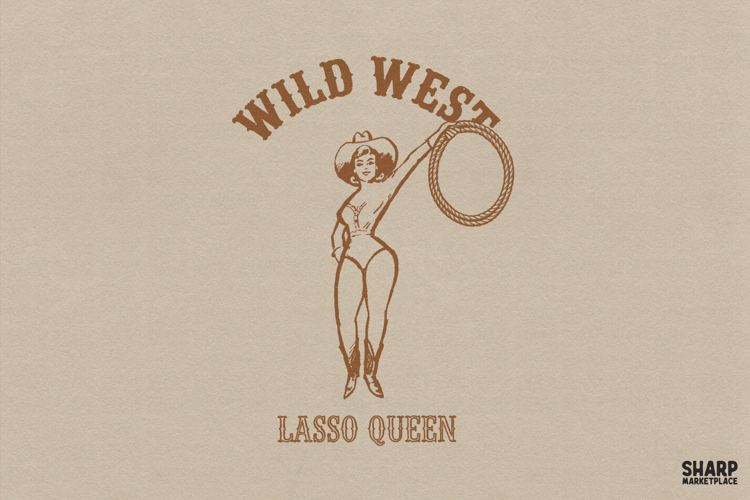 Wild West Lasso Queen PNG, Retro Western Cowgirl