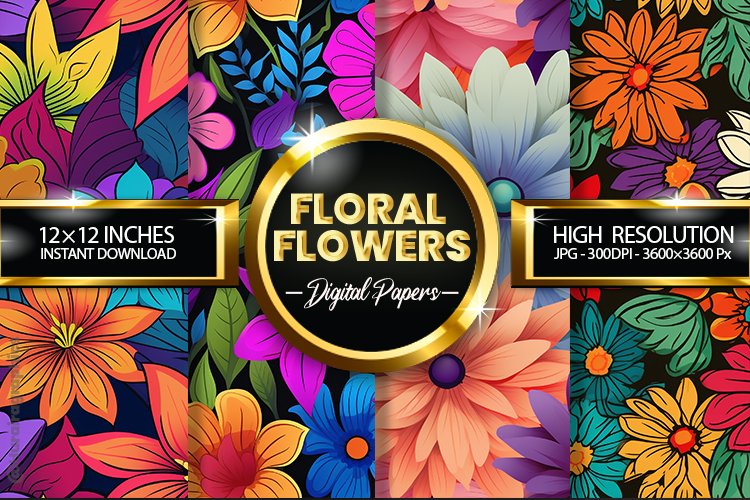 Floral Flowers Digital Papers - 04 Variations example image 1