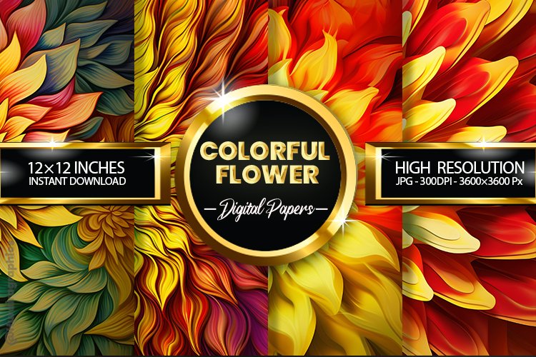 Colorful Flower Digital Papers - 04 Variations