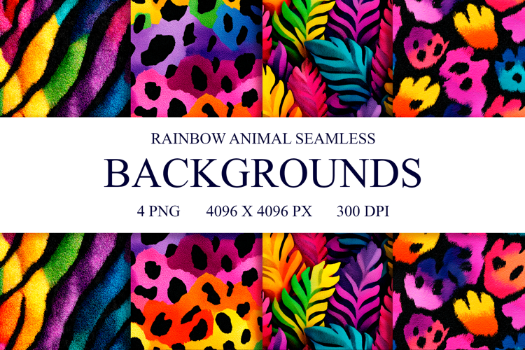 Rainbow Animal Seamless Patterns, Digital Paper PNG