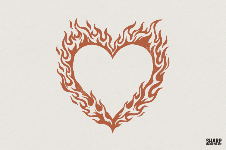 Flaming Heart PNG, Fiery Heart Clipart, Boho Love