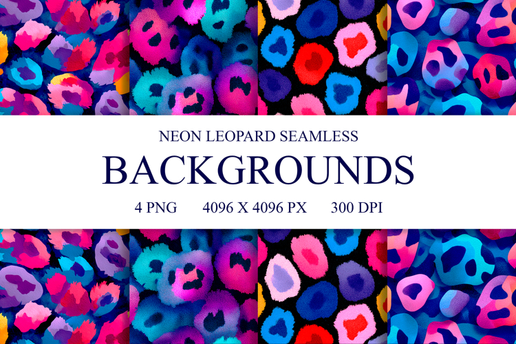 Neon Leopard Seamless Patterns, Digital Paper PNG
