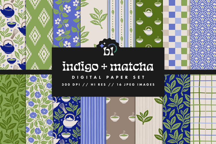 Indigo Matcha Seamless Pattern Set