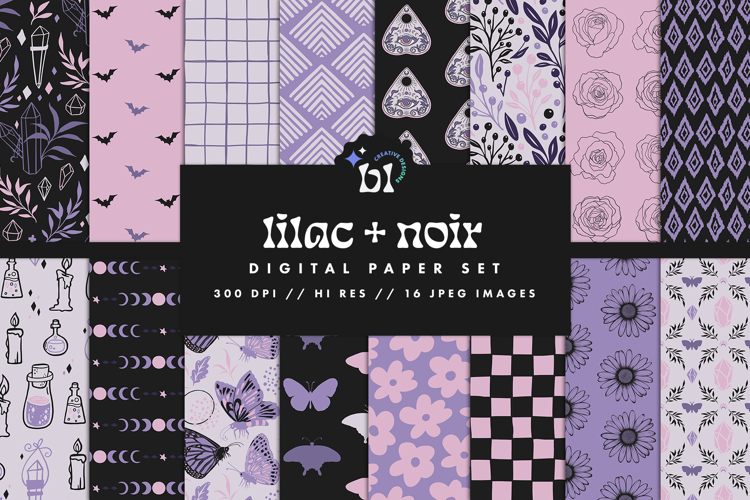 16 Lilac & Noir Seamless Patterns