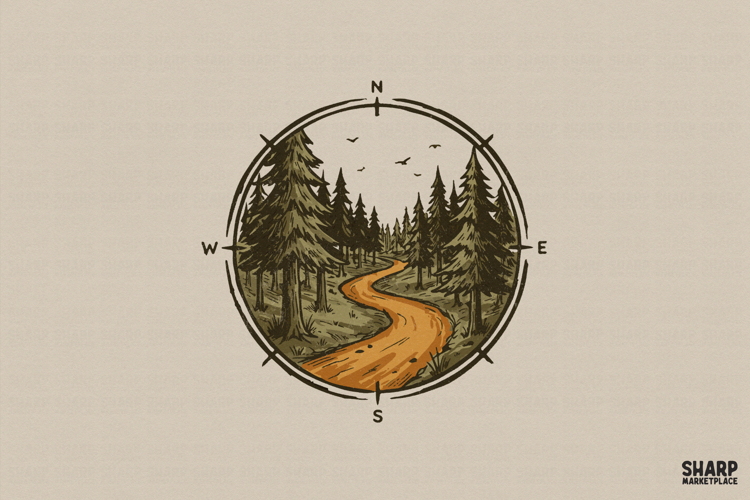 Forest Trail Compass PNG, Trendy PNG, Shirt PNG Vintage