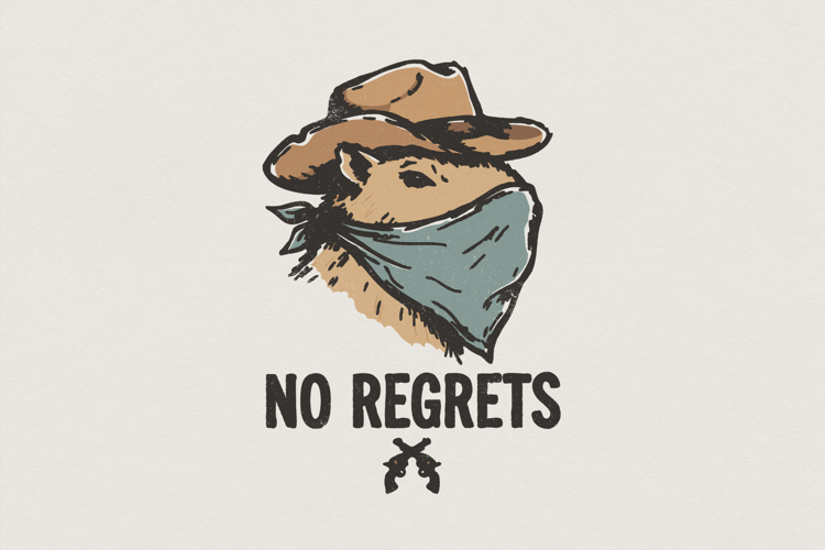 No Regrets PNG, Cowboy Capybara Digital Art, Wild West