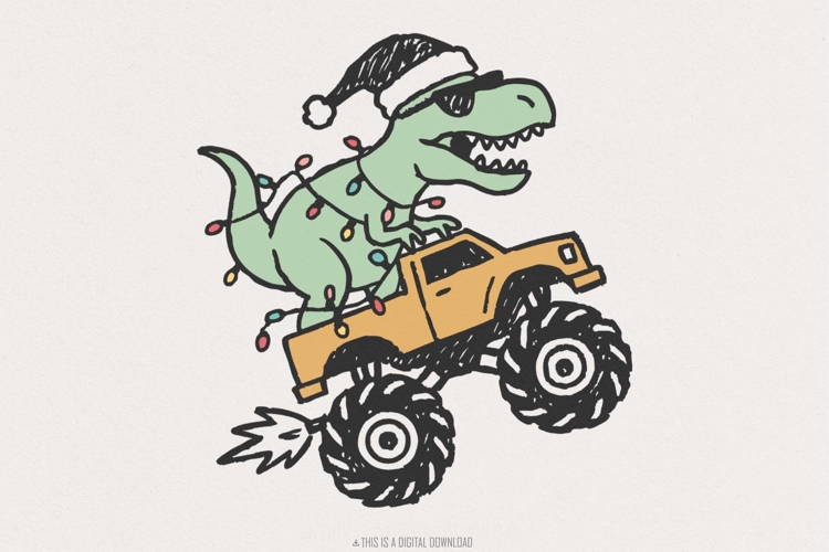 Dinosaur Monster Truck Christmas PNG, Festive T-Rex Digital