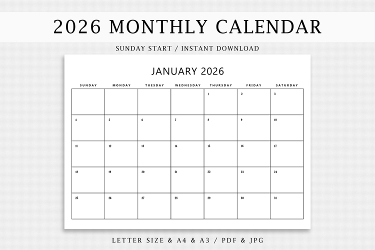 2026 Monthly Printable Calendar PDF Files