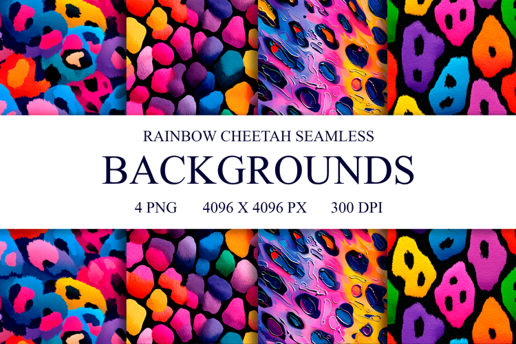 Rainbow Cheetah Seamless Patterns, Digital Paper PNG