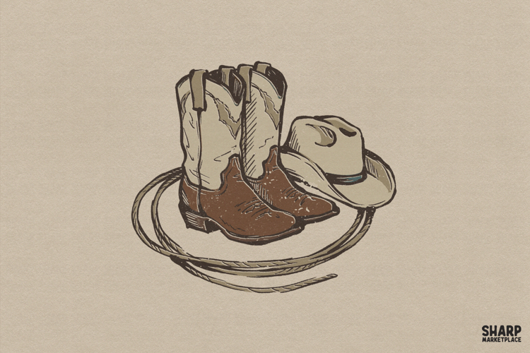 Vintage Cowboy Boots And Hat Lasso Illustration With Png