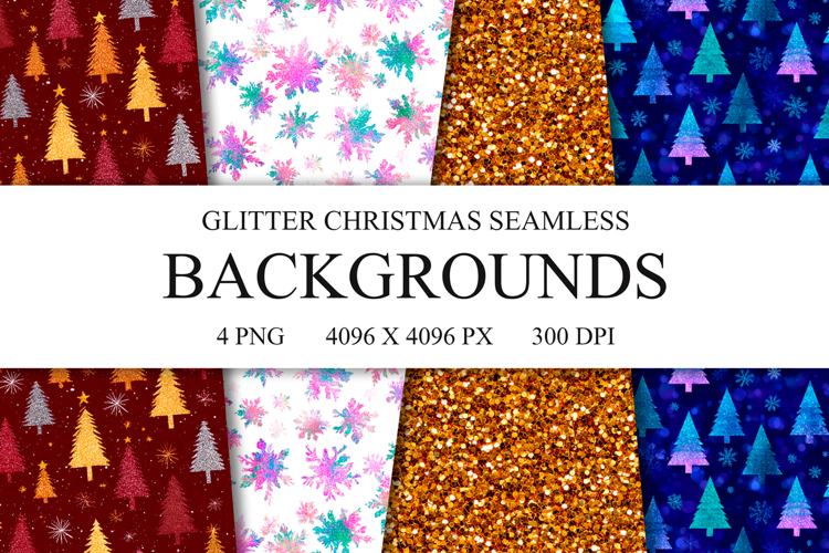 4 Glitter Christmas Seamless Patterns, Xmas Digital Paper