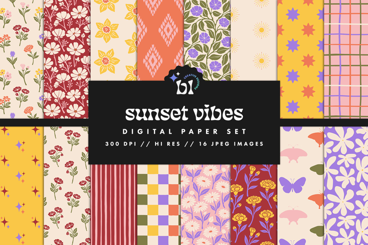 Sunset Vibes Seamless Pattern Set
