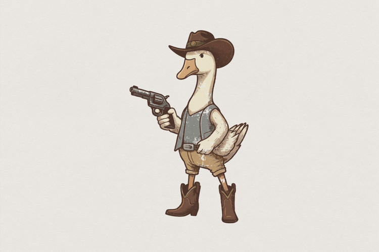 Cowboy Duck PNG, Funny Western Animal, Digital Download for